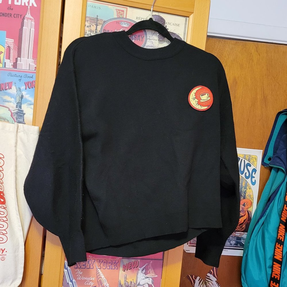 H&M Black Balloon Sleeve Sweater with Patch